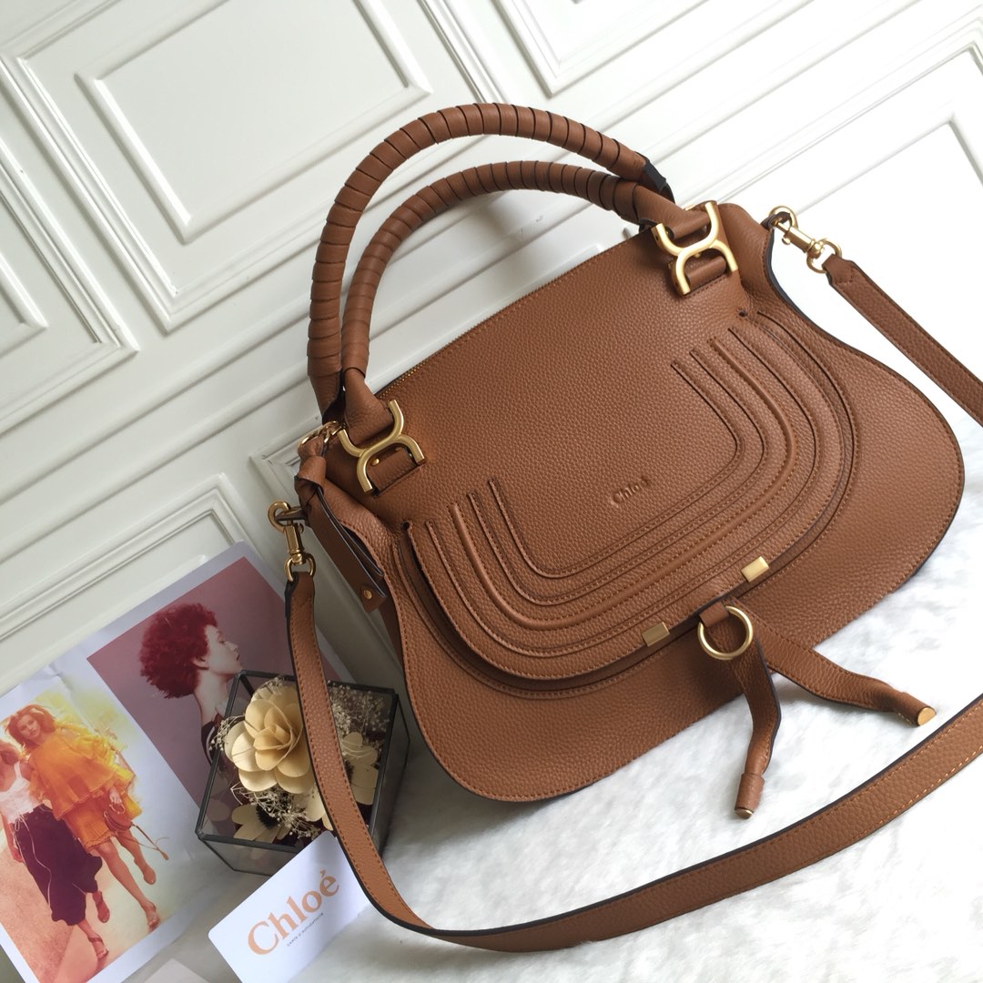 Chloe Large Marcie Bag In Brown Grained Leather